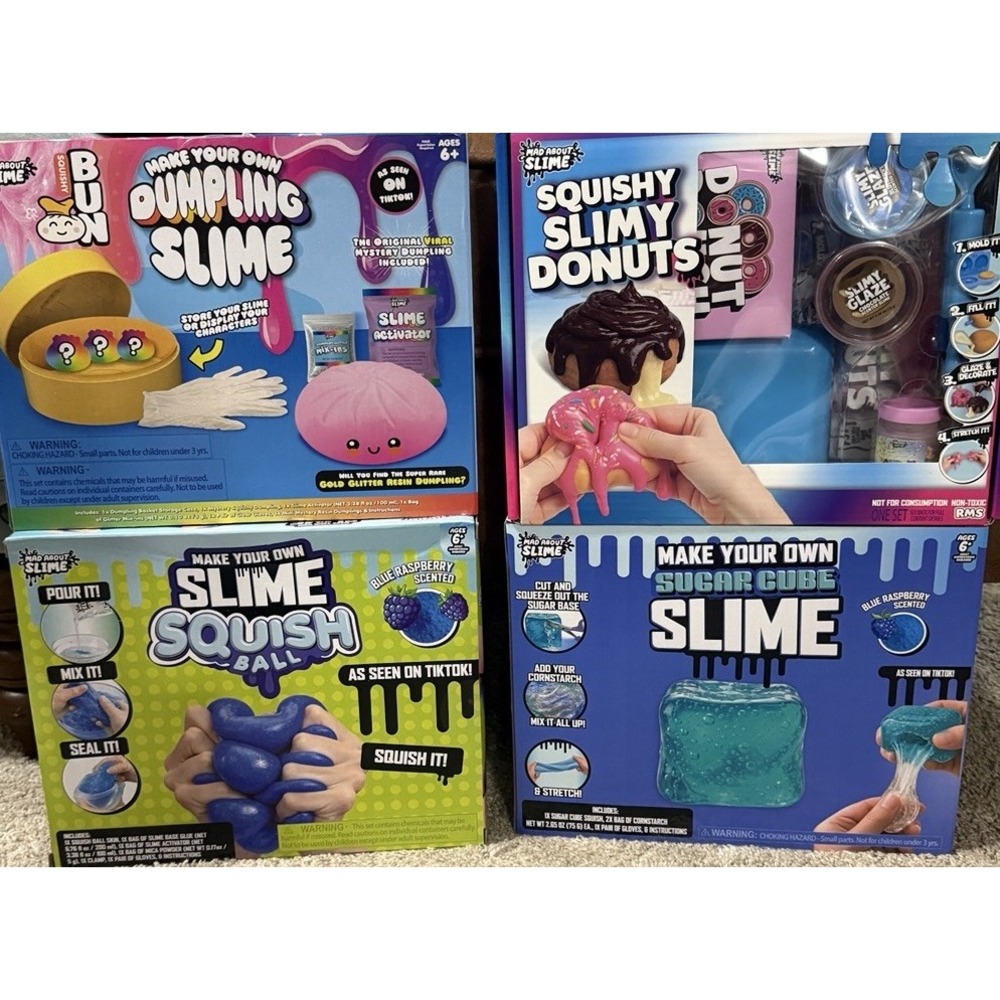 Five Below RMS Make Your Own Slime Kit Lot Of 4 Dumpling Sugar Cube Donut Squish